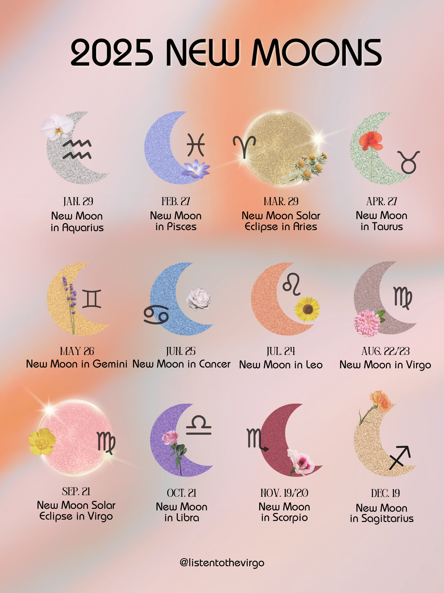 2025 New Moons Calendar Print