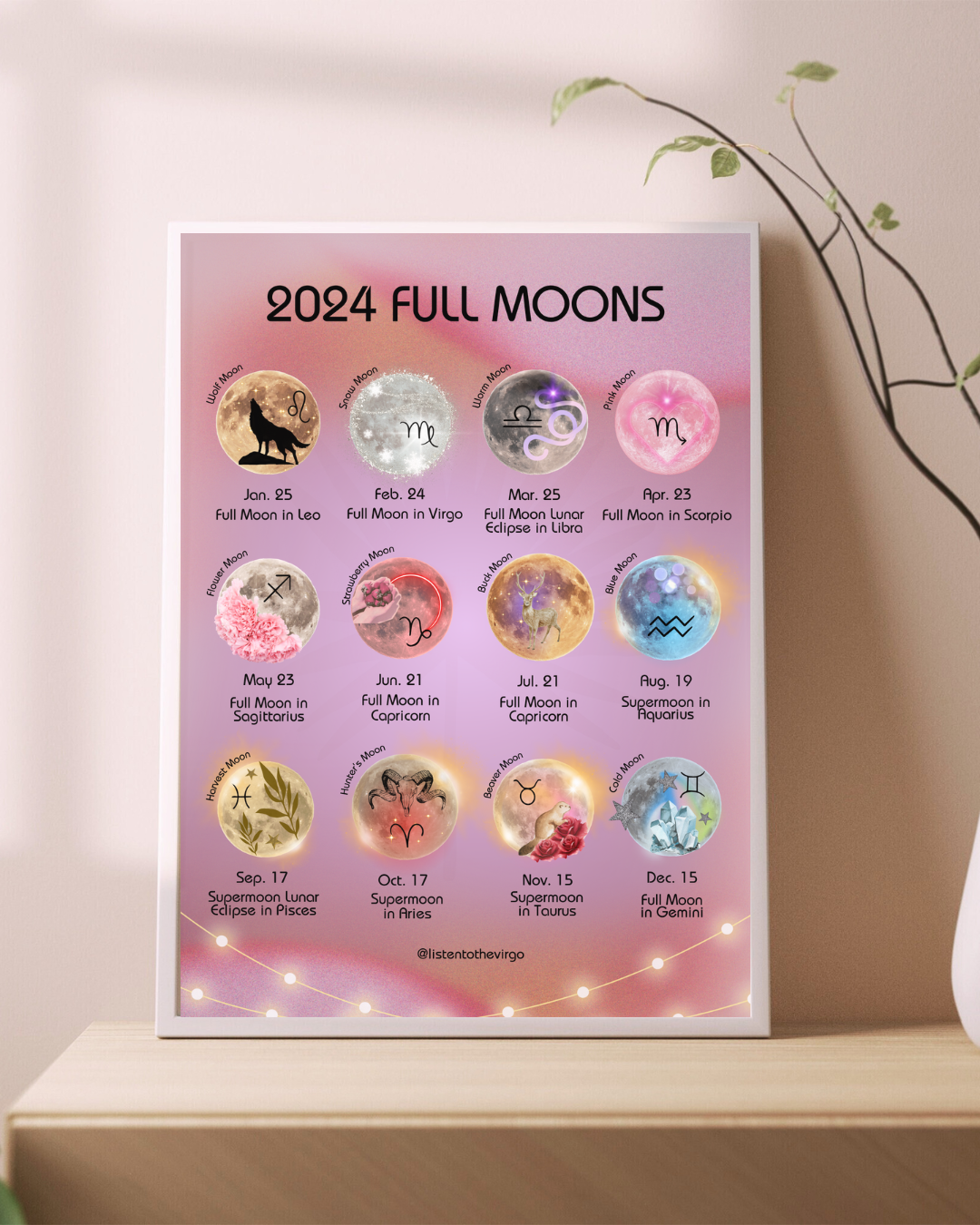 2024 Full Moons 2024 Full Moon Print Listen to the Virgo